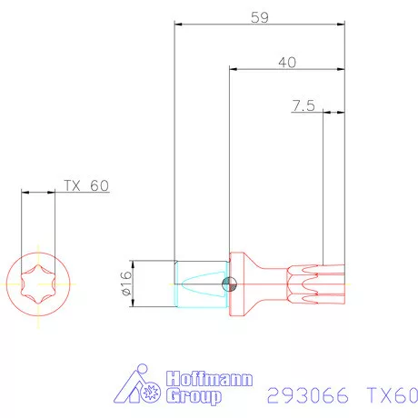 Garant Belső Torx profil üregelő betét ⌀ d = 16 mm TX60 mm