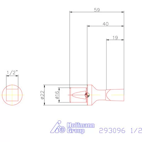 Garant Belső négyszög profil üregelő betét, col ⌀ d = 16 mm 1/2"