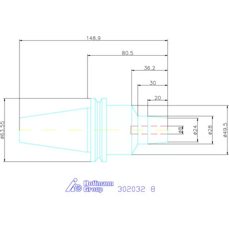 Wte Hidroplasztikus szerszámbefogó rövid, karcsú, ADB alak 8 mm