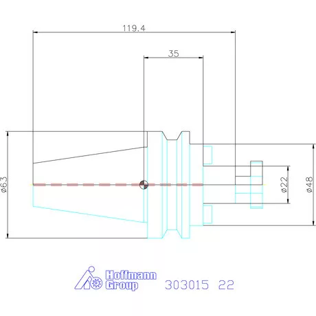 Garant Marófej befogó hűtőcsatorna furattal, Form ADB 22 mm