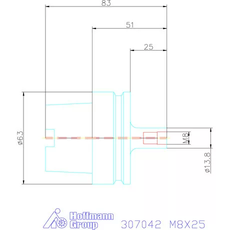 Garant Szerszámbefogó becsavarozható maróhoz menettel Hengeres alakú M8X25