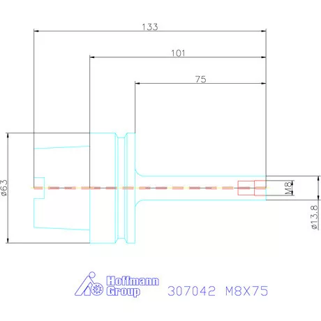 Garant Szerszámbefogó becsavarozható maróhoz menettel Hengeres alakú M8X75