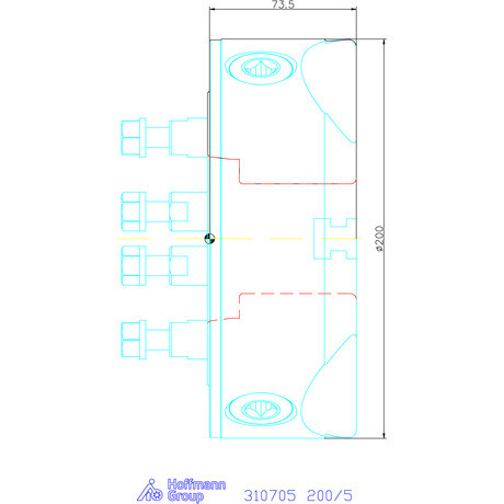 Röhm Hárompofás esztergatokmány,acél rövidkúpos felfogással 200/5 mm