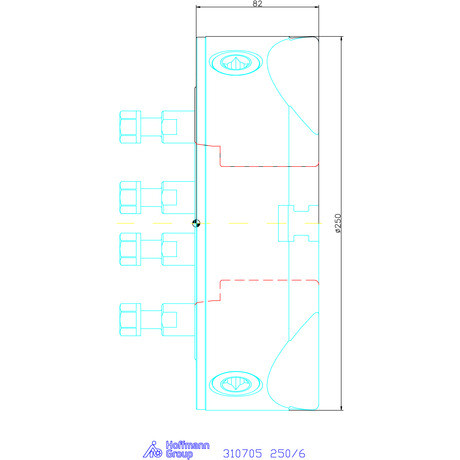 Röhm Hárompofás esztergatokmány,acél rövidkúpos felfogással 250/6 mm