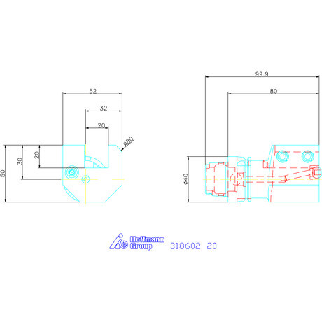 Szerszámtartó axiális, 1-szeres, jobbos 20 mm