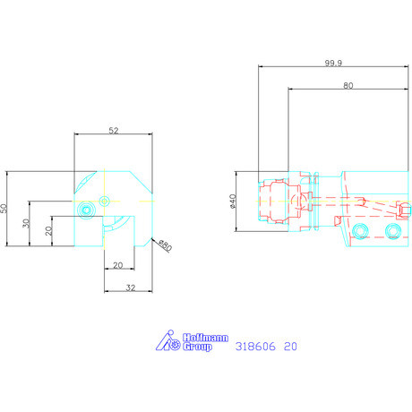 Szerszámtartó axiális, 1-szeres, balos 20 mm
