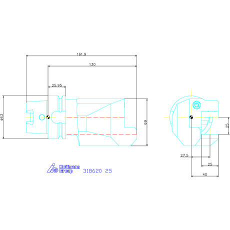 Eco szerszámtartó axiális, 1-szeres, jobbos 25 mm