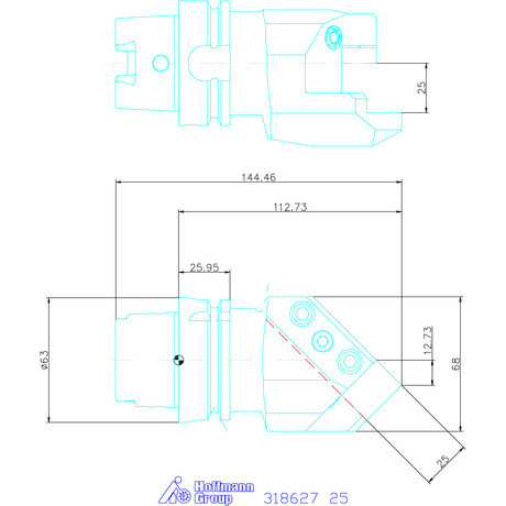 Eco szerszámtartó ferde 45°, jobbos 25 mm