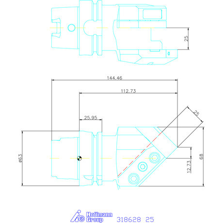 Eco szerszámtartó ferde 45°, balos 25 mm