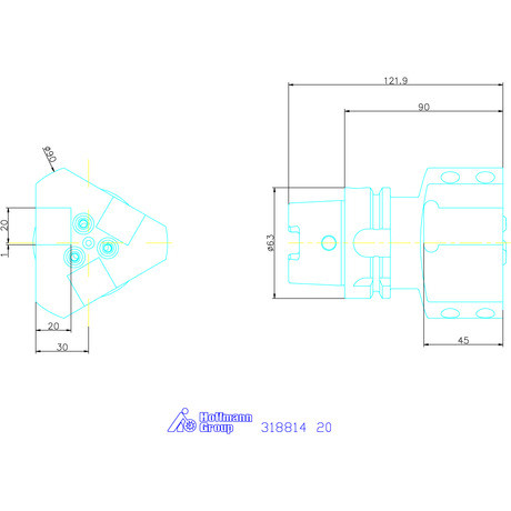 Szerszámtartó axiális, 3-szoros, jobbos 20 mm