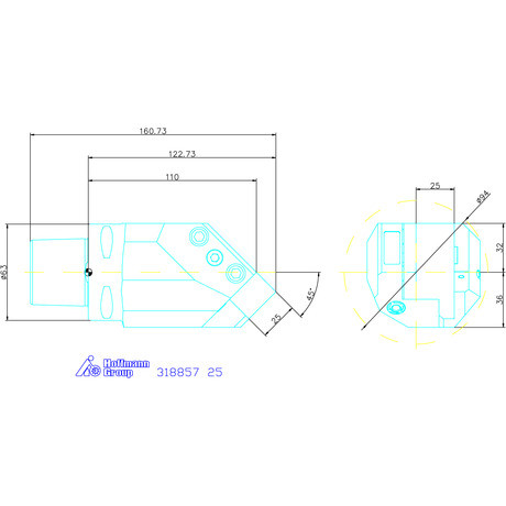 Eco szerszámtartó ferde 45°, jobbos 25 mm
