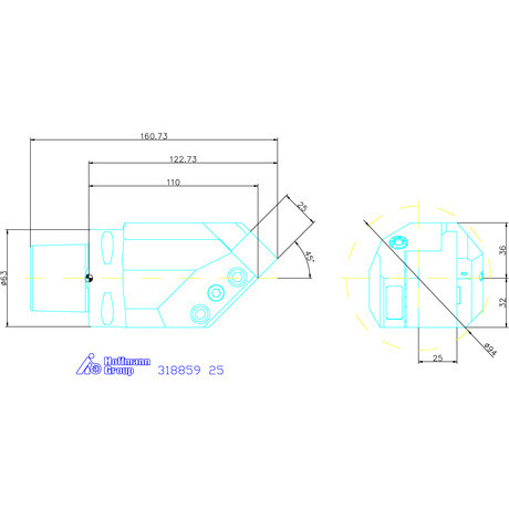 Eco szerszámtartó ferde 45°, balos 25 mm