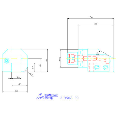 Szerszámtartó axiális, 1-szeres, balos 20 mm
