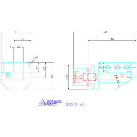 Szerszámtartó axiális, 1-szeres, jobbos 20 mm