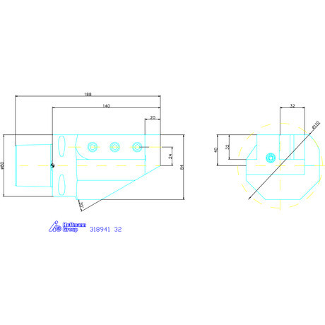 Szerszámtartó axiális, 1-szeres, jobbos 32 mm