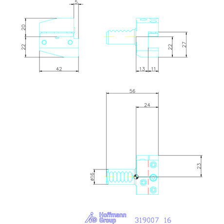 Holex Szerszámbefogó, Form B1 radiális, jobbos, rövid 16 mm
