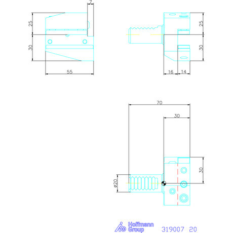 Holex Szerszámbefogó, Form B1 radiális, jobbos, rövid 20 mm