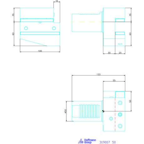 Holex Szerszámbefogó, Form B1 radiális, jobbos, rövid 50 mm