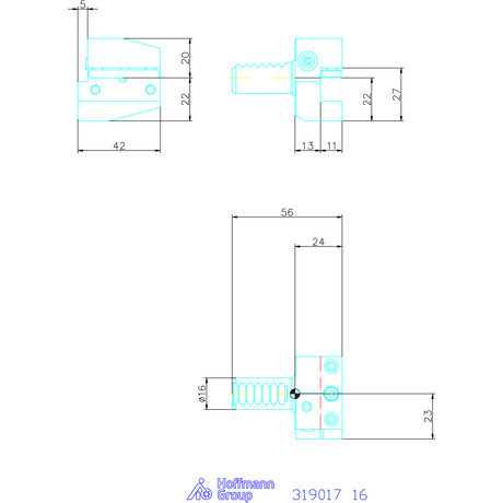 Holex Szerszámbefogó, Form B2 radiális, balos, rövid 16 mm