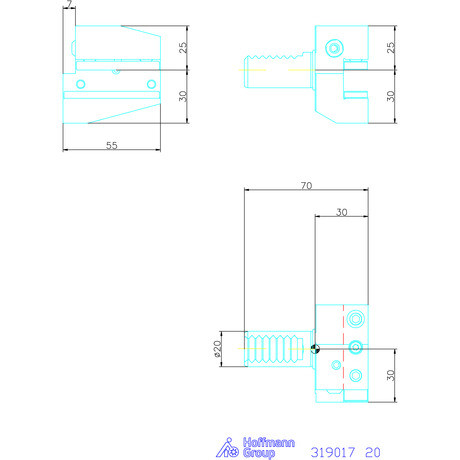 Holex Szerszámbefogó, Form B2 radiális, balos, rövid 20 mm