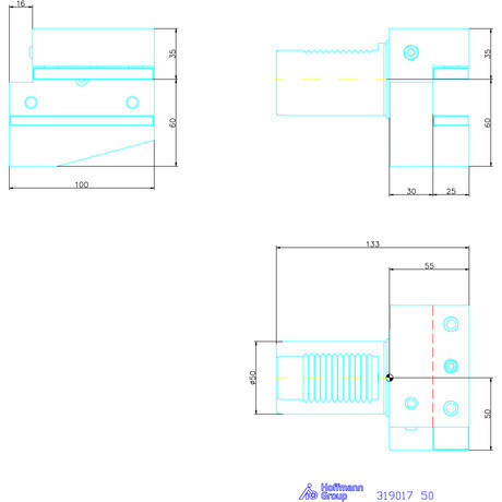 Holex Szerszámbefogó, Form B2 radiális, balos, rövid 50 mm