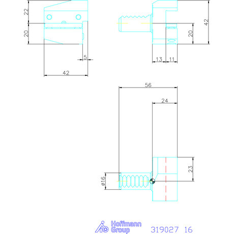 Holex Szerszámbefogó, Form B3 radiális, jobbos, rövid 16 mm