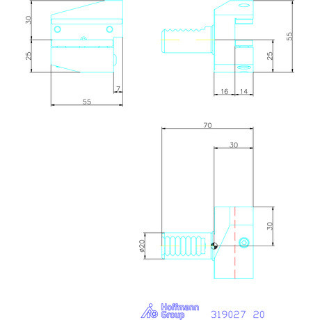 Holex Szerszámbefogó, Form B3 radiális, jobbos, rövid 20 mm