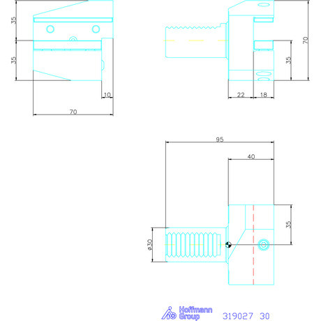 Holex Szerszámbefogó, Form B3 radiális, jobbos, rövid 30 mm