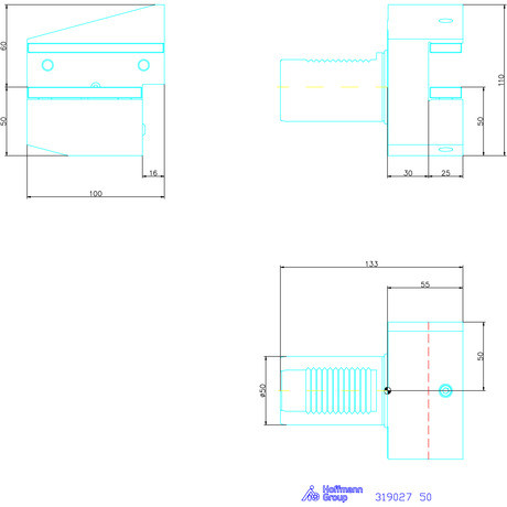 Holex Szerszámbefogó, Form B3 radiális, jobbos, rövid 50 mm