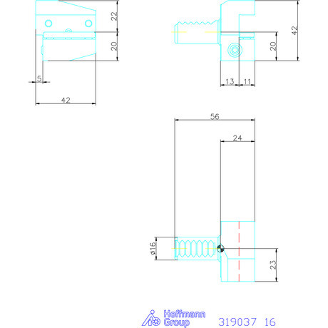 Holex Szerszámbefogó, Form B4 radiális, balos, rövid 16 mm