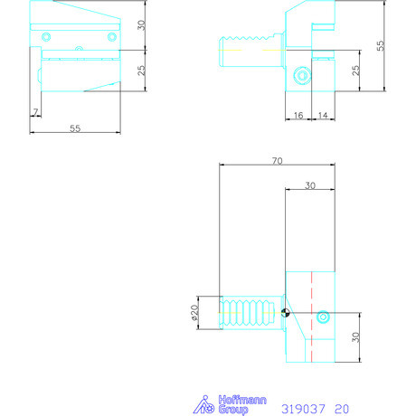 Holex Szerszámbefogó, Form B4 radiális, balos, rövid 20 mm
