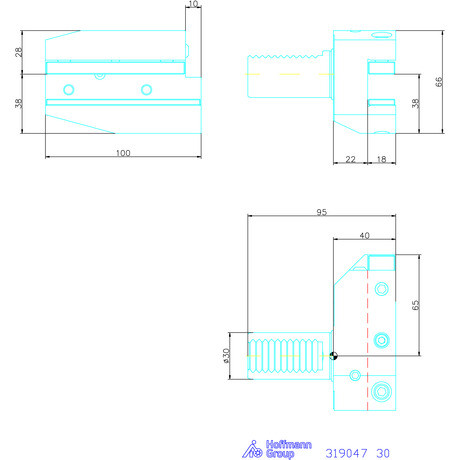 Holex Szerszámbefogó alaptartó Form B5 radiális, jobbos, hosszú 30 mm