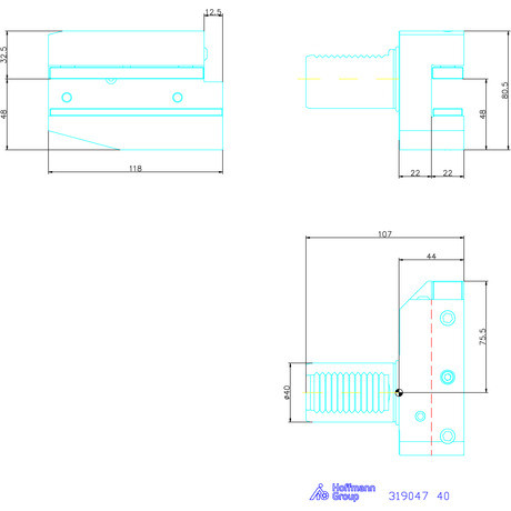 Holex Szerszámbefogó alaptartó Form B5 radiális, jobbos, hosszú 40 mm