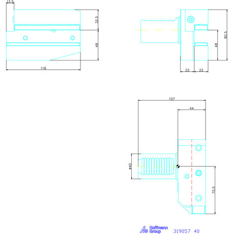 Holex Szerszámbefogó alaptartó Form B6 radiális, balos, hosszú 40 mm