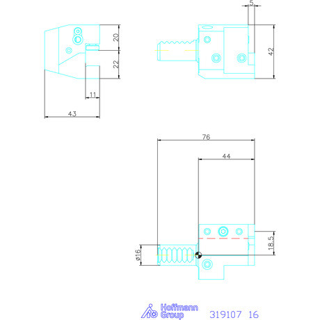 Holex Szerszámbefogó, Form C1 axiális, jobbos 16 mm