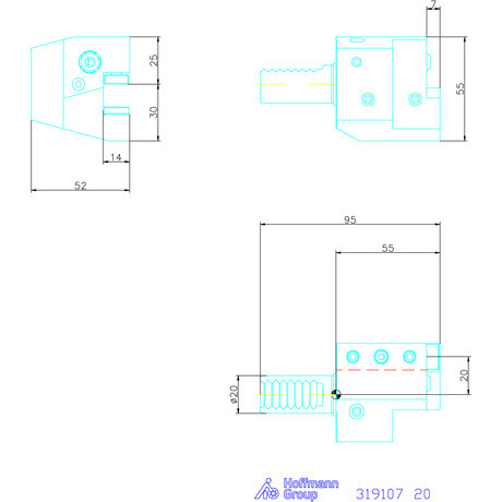 Holex Szerszámbefogó, Form C1 axiális, jobbos 20 mm
