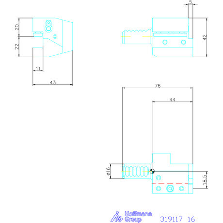 Holex Szerszámbefogó, Form C2 axiális, balos 16 mm