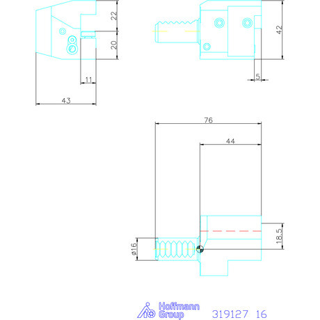 Holex Szerszámbefogó, Form C3 axiális, jobbos 16 mm