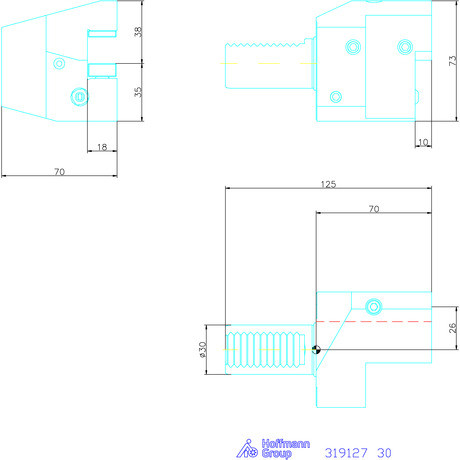 Holex Szerszámbefogó, Form C3 axiális, jobbos 30 mm