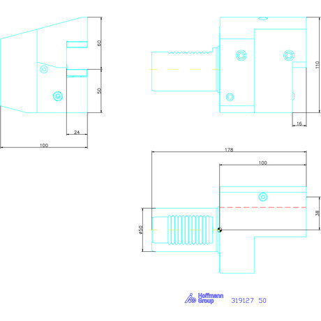 Holex Szerszámbefogó, Form C3 axiális, jobbos 50 mm
