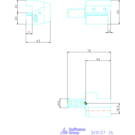 Holex Szerszámbefogó, Form C4 axiális, balos 16 mm