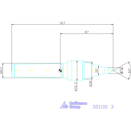 Pointtech Preciziós kivitelű forgócsúcs Csúcsszög 60° / 30° 3