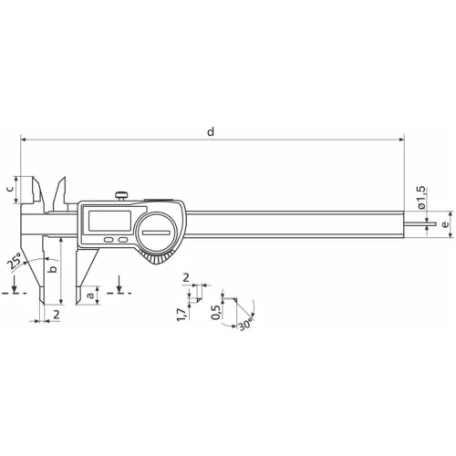Digitális tolómérő hegyes mérőszárakkal és kör keresztmetszetű mélységmérővel 150 mm