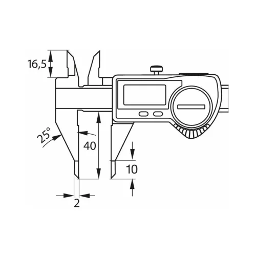Digitális műhelytolómérő hegyes mérőszárakkal és kör keresztmetszetű mélységmérővel 150 mm