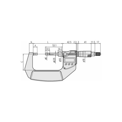 Mitutoyo Digitális kengyeles mikrométer horonyméréshez 0-25 mm