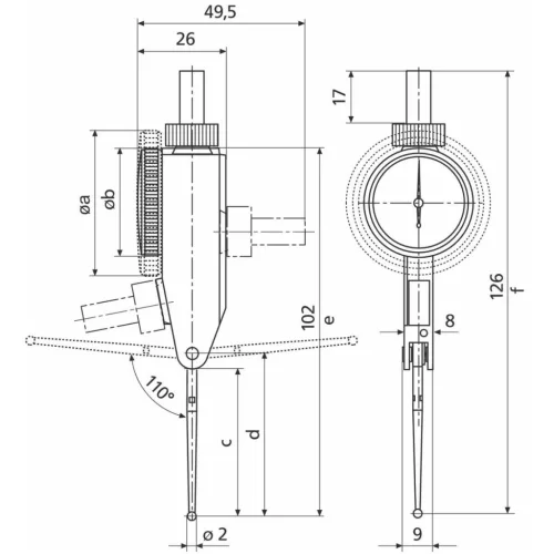 Mahr Szögtapintós mérőóra, tapintókar hossza 41,2 / 32,3 mm 0,5/38 mm