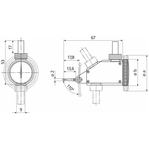 Szögtapintós mérőóra horizontális számlappal, tapintókar hossza 14,5 mm  0,4/28 mm