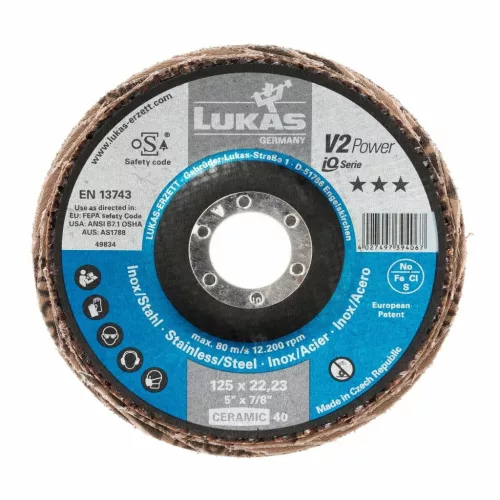Lukas Legyezős csiszolótárcsa V2 Power, (CER), sík-kúpos INOX-hoz 60
