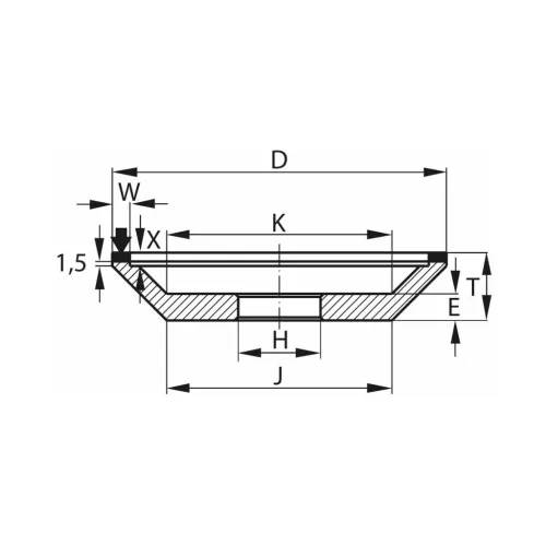 CBN tányér köszörűkorong D×T×H (mm)  B126