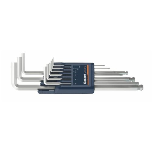 Hajlított hatszögkulcs készlet, tartógolyóval Krómozott 9